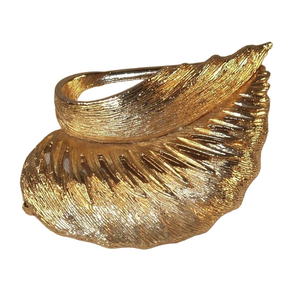 Vintage Capri Textured Gold Leaf Brooch Sculptural Mid Century Statement 1960s